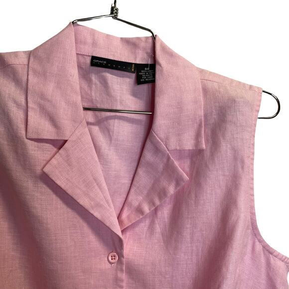 Grace elements linen women button front cropped shirt pink sleeveless Sz 8p - Picture 5 of 10